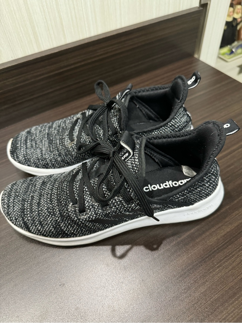 adidas Cloudfoam Black and White Knit Sneakers